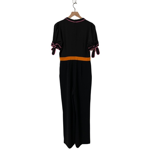 Diane Von Furstenberg Olga Black Pink Orange Silk Blend Flare Jumpsuit Size 14 - Picture 3 of 8